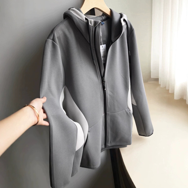 American golf style double-sided knitted air-layer autumn men's sports casual color-blocked zip-up hooded jacket