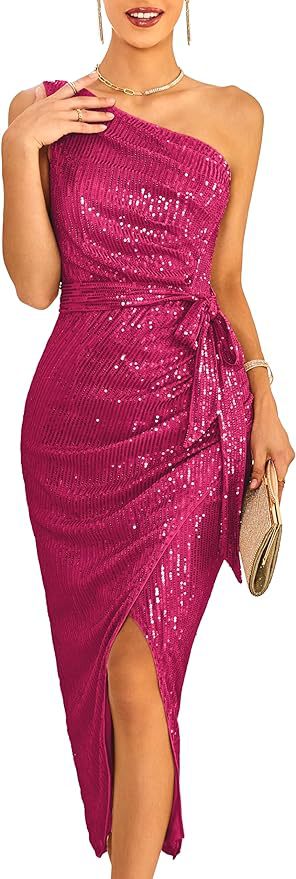 Vestido de lentejuelas de un solo hombro sin mangas para mujer Vestido cruzado brillante brillante Vestido de boda de cóctel con puntas abiertas