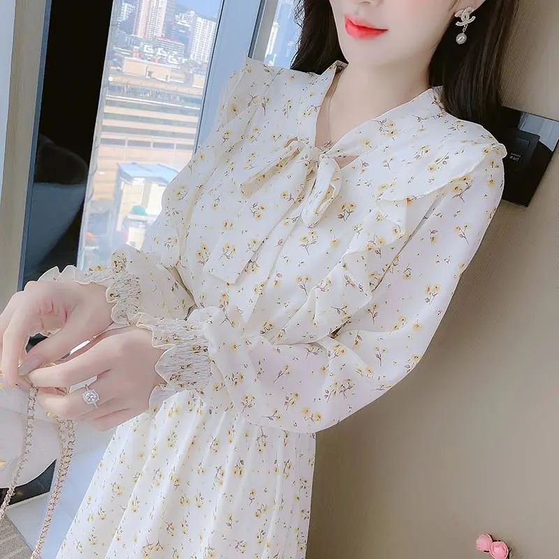 法式碎花连衣裙女春季新款女神范温韩版柔风收腰显瘦约会雪纺长裙|undefined