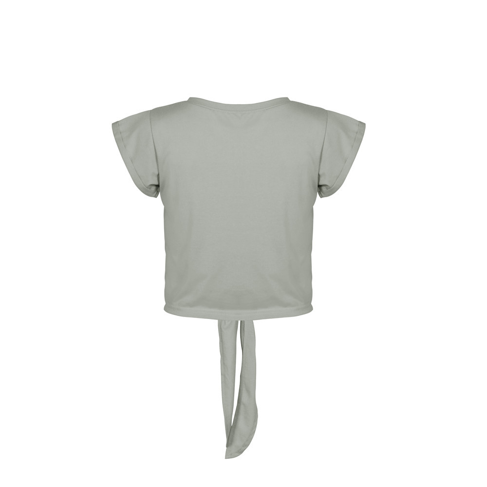 2023 Wiosna/lato Krótki krój Otwarty pępek Okrągły dekolt Zasznurowany T-shirt z krótkim rękawem Jednolity kolor Top_voghion.com