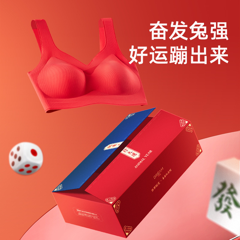 Red Loyal Year Lucky Innerwear Set for New Year Wedding Bride Girl Bra and Panties Gift Box