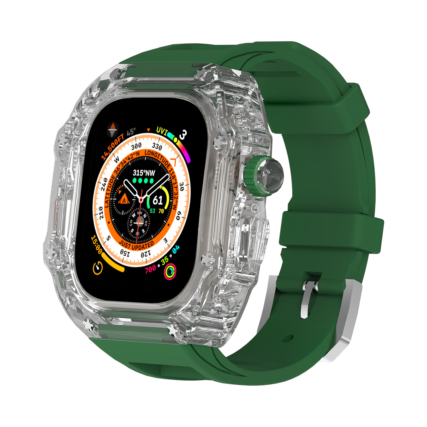Aplicable para Apple Watch 8 ultra 49mm caso transparente correa de caucho flúor iwath45 44 funda protectora