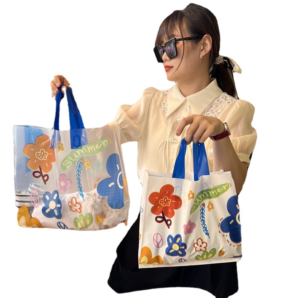 Pequeña flor rota transparente engrosada elegante tienda de ropa de mujer bolso de embalaje de plástico regalo plástico fresco