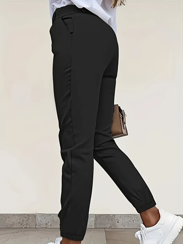 Women's Elegant High Waist Slim Fit Pants Solid Black