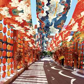 新年国潮风祥云帷幔吊顶装饰古典古风新中式红色场景布置氛围布幔