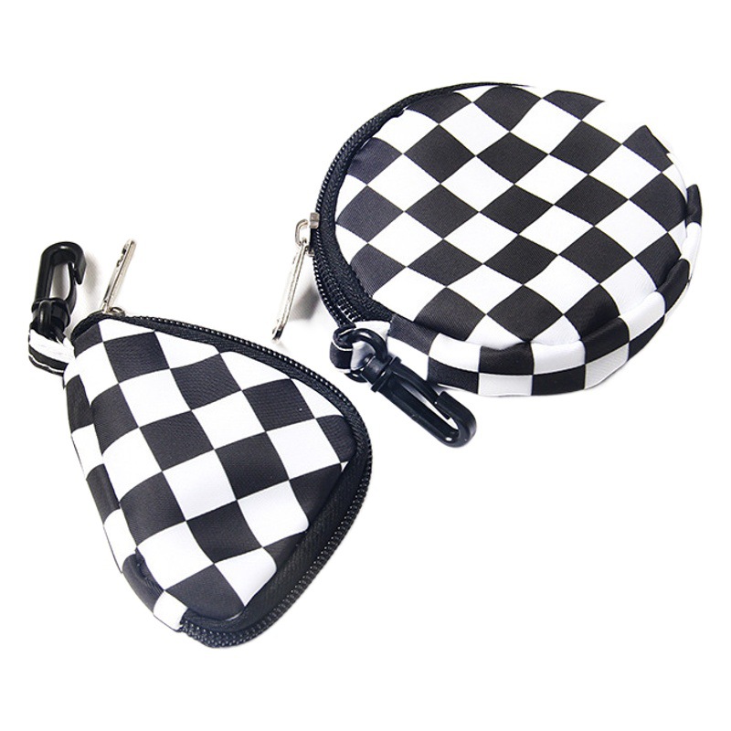 Tablero de la Tela Escocesa del auricular bolso de la llave bolsa colgante ins negro y blanco a cuadros mini bolsillo lindo triángulo monedero