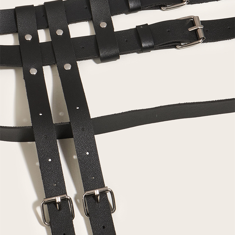 European and American cross-border sexy cross-border trend tassel belt leg loop integrated alternative binding PU leather waist chain belt_voghion.com