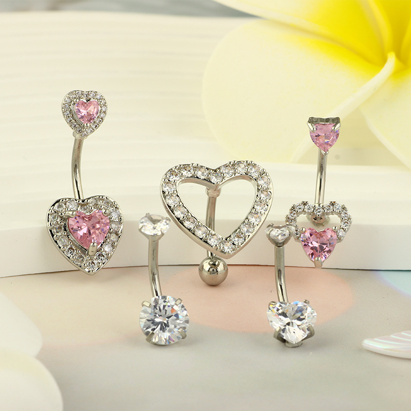 Heart Shape Pattern Women's Gender 1 Piece 1 Set Belly Rings Simple Style Heart Shape 304 Stainless Steel Inlay Zircon