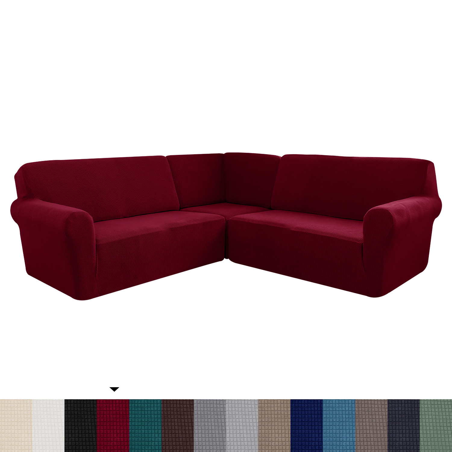 Cross-Border Stretch Pineapple Grid 5-Seater Solid Color Full Coverage Private Seat Party Corner L-Shaped Sofa Cover_voghion.com