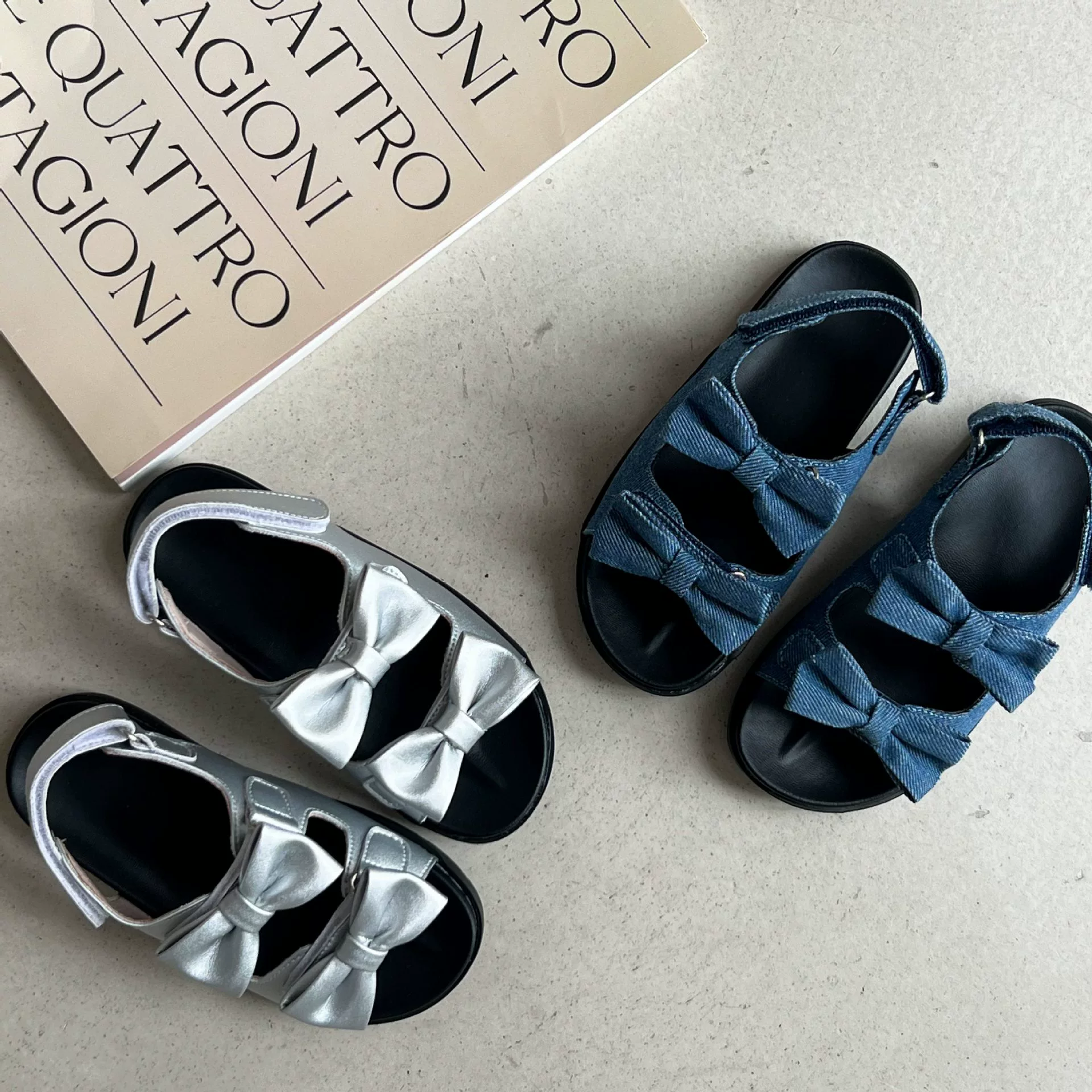 Littlesummer, детские сандалии на липучке для детей 24 лет, милые сандалии с бантом в корейском стиле, милые и универсальные