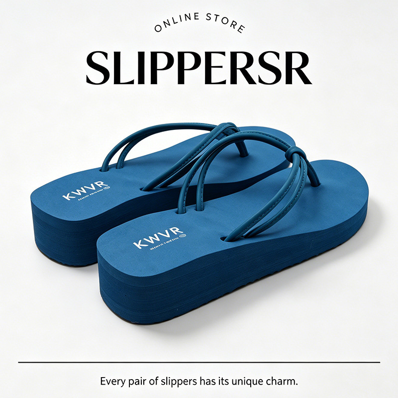 Unique design knotted 3-7CM wedge heel thin strap flip-flops for women, soft sole, non-slip, suitable for daily commuting and casual wear Unique design knotted 3-7CM wedge heel thin strap flip-flops for women, soft sole, non-slip, suitable for daily commuting and casual wear