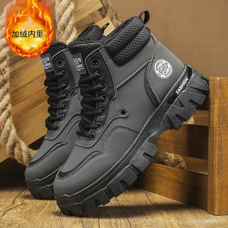 Zapatos de hombre de invierno de lana gruesa botas de hombre de estilo Martin, zapatos de trabajo de moda, antideslizante, desgaste, suela gruesa impermeable para hombres.