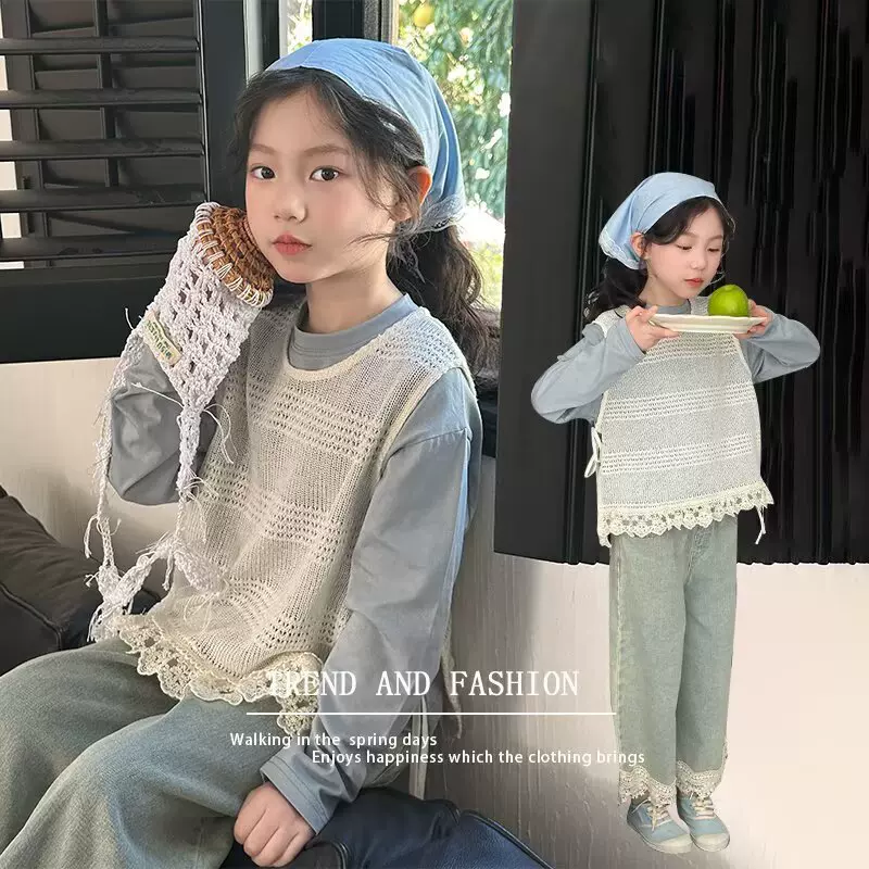 女童打底衫加马甲套装春秋装2025新款洋气时髦上衣中大童时尚穿搭