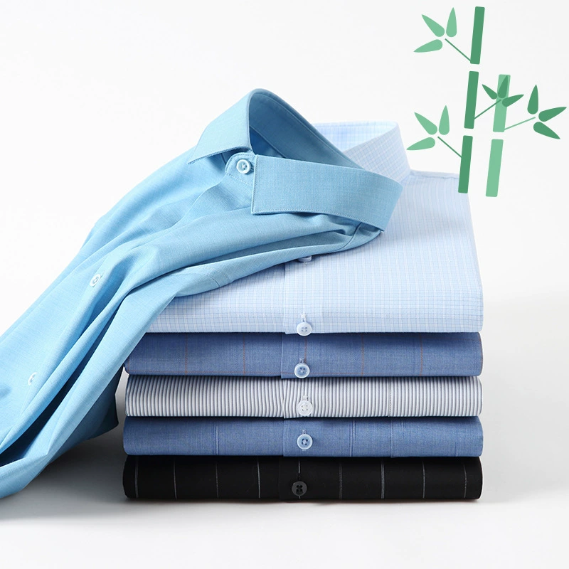 Новая весенняя мужская рубашка из бамбукового волокна с эффектом стрейч, мужская облегающая клетчатая деловая повседневная рубашка против морщин, без глажки