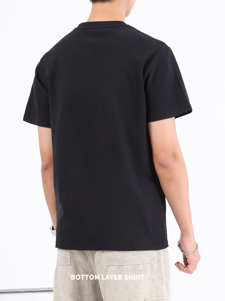 Lujo ligero de lujo alto sentido primavera y otoño de manga corta de cuello redondo adolescente de tern bajo camisa de fondo de hombre blusa de color sólido hombre