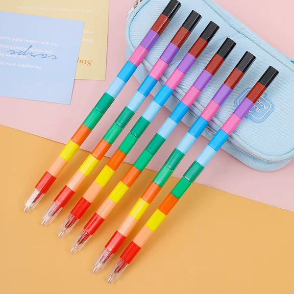 Large 12 Color Multi-section Stitching Building Blocks Crayon Student Art Oil Painting Stick Painting Graffiti Crayon Plastic Square Pen
