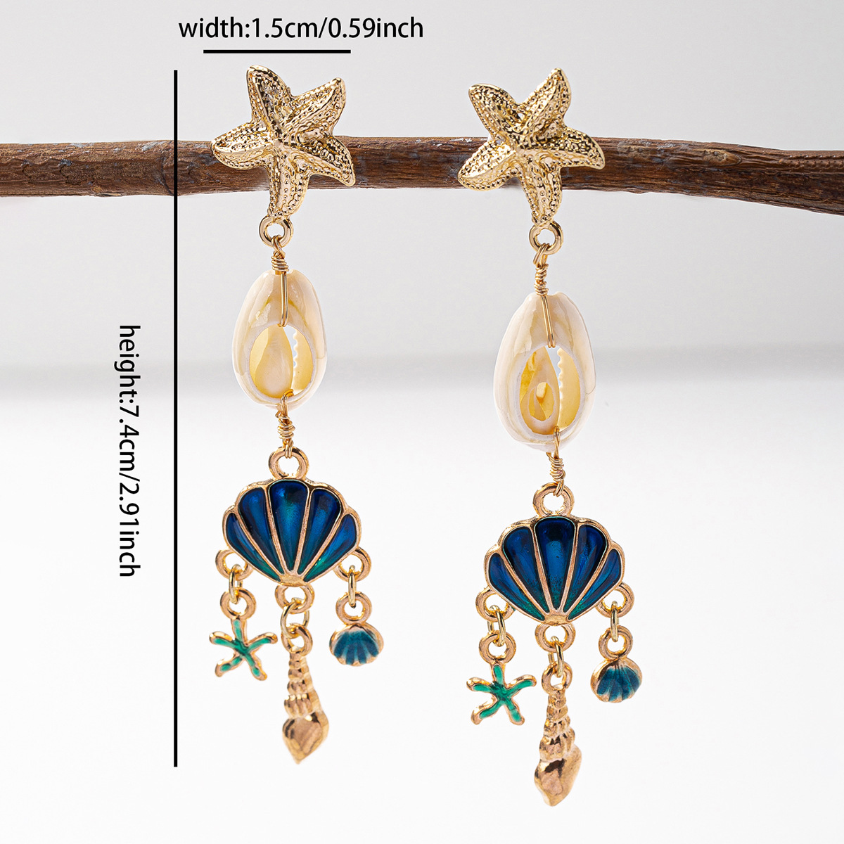 12g Weight Alloy Ear Needle Material Drop Earrings Classification 1 Pair Quantity Outdoor, Daily Occasion 1 Pair Vintage Style Marine Style Scallop Starfish Alloy Shell Drop Earrings