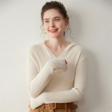 跨境秋冬新款山羊绒衫女连帽加厚宽松休闲羊毛针织打底衫套头毛衣