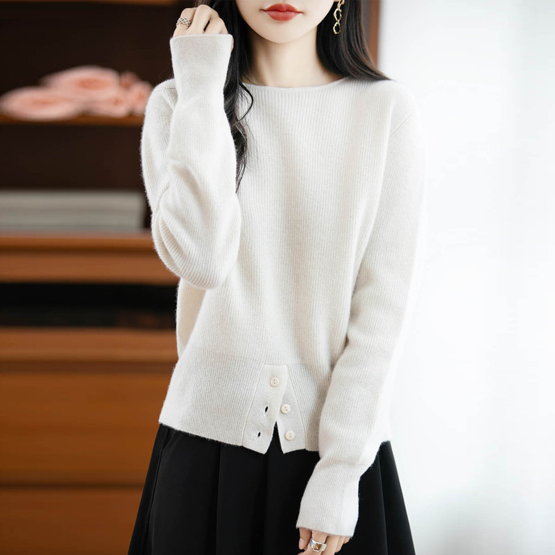 100%羊毛衫一字领毛衣下开叉减龄女韩系高级感长袖秋冬内搭打底衫|undefined