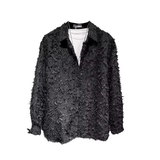 Trendy Chic Autumn Three-Dimensional Feather Korean Style Shirt for Couples, Men and Women, Fairy-Like Long-Sleeve Yuppie Shirt