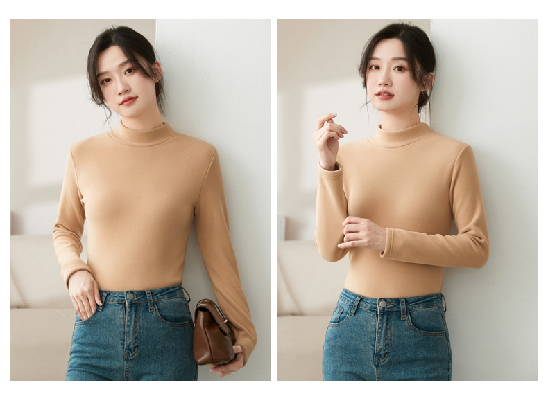 Abbigliamento da donna, maglione a collo alto in velluto tedesco, autunno e inverno, nuovo, intimo spesso, di alta qualità, nero, collo medio, caldo_voghion.com
