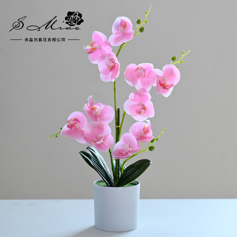 Flor artificial doble tenedor Phalaenopsis bonsai suministro directo de fábrica orquídea creativo interior pequeño columpio artificial planta verde artificial flor artificial al por mayor
