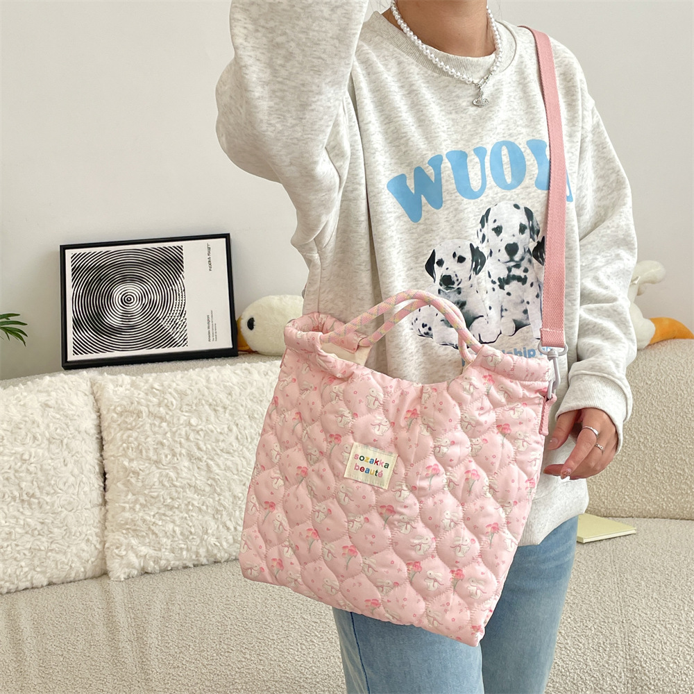 Mala de ombro acolchoada para mulher estilo coreano tote cartoon_voghion.com