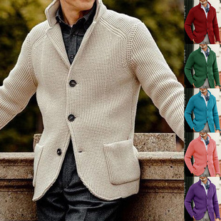European and American Sweater Men's Slim-fit Stand Collar Knitted Cardigan Autumn and Winter Coat Cross-border Amazon Europe Station plus size Men's Wear