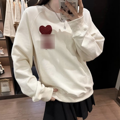 经典时尚百搭潮牌爱心刺绣流行卫衣男美式复古圆领套头早秋新款潮
