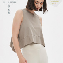 仙气飘飘瑜伽短袖无袖背心T恤宽松短款上衣运动跑步舞蹈服女夏季