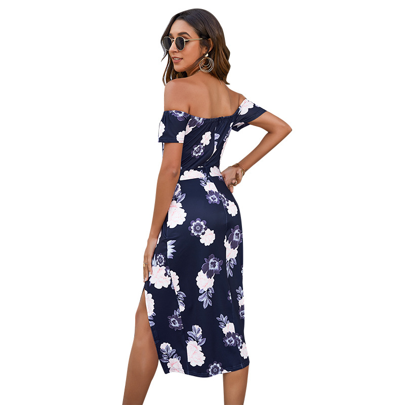 fashion printed breast wrap strapless short-sleeved split dress NSMAN53267