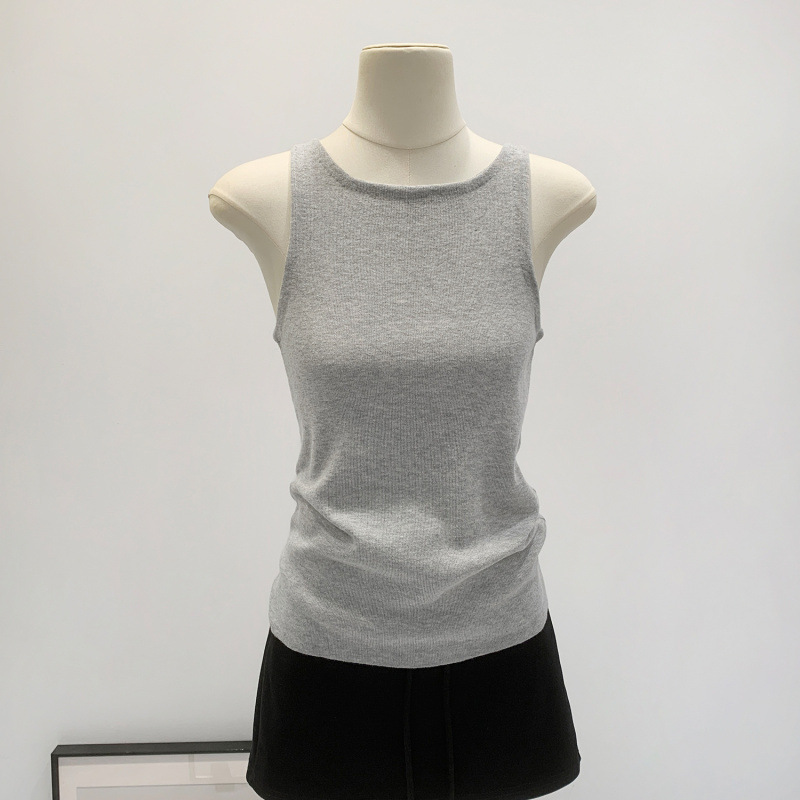 Short Round-Neck Ribbed Knit Tank Top for Women, Summer 2026 New Korean Chic Unique Style
