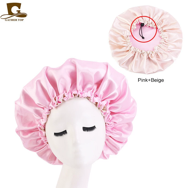Double‑layer color‑block sleeping cap, adjustable buckle, reversible night/chemotherapy hair care hat, 36 cm