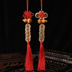 Five Emperors Coins, Brass Lucky Charm with Gourd, Chinese Knot Tassel, Copper Coin Chinese Knot Tassel Pendant, Wholesale Chinese Knots