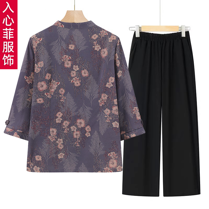 奶奶装夏季衬衫薄款中老年人女装衬衣夏款太太七分袖套装老人外套