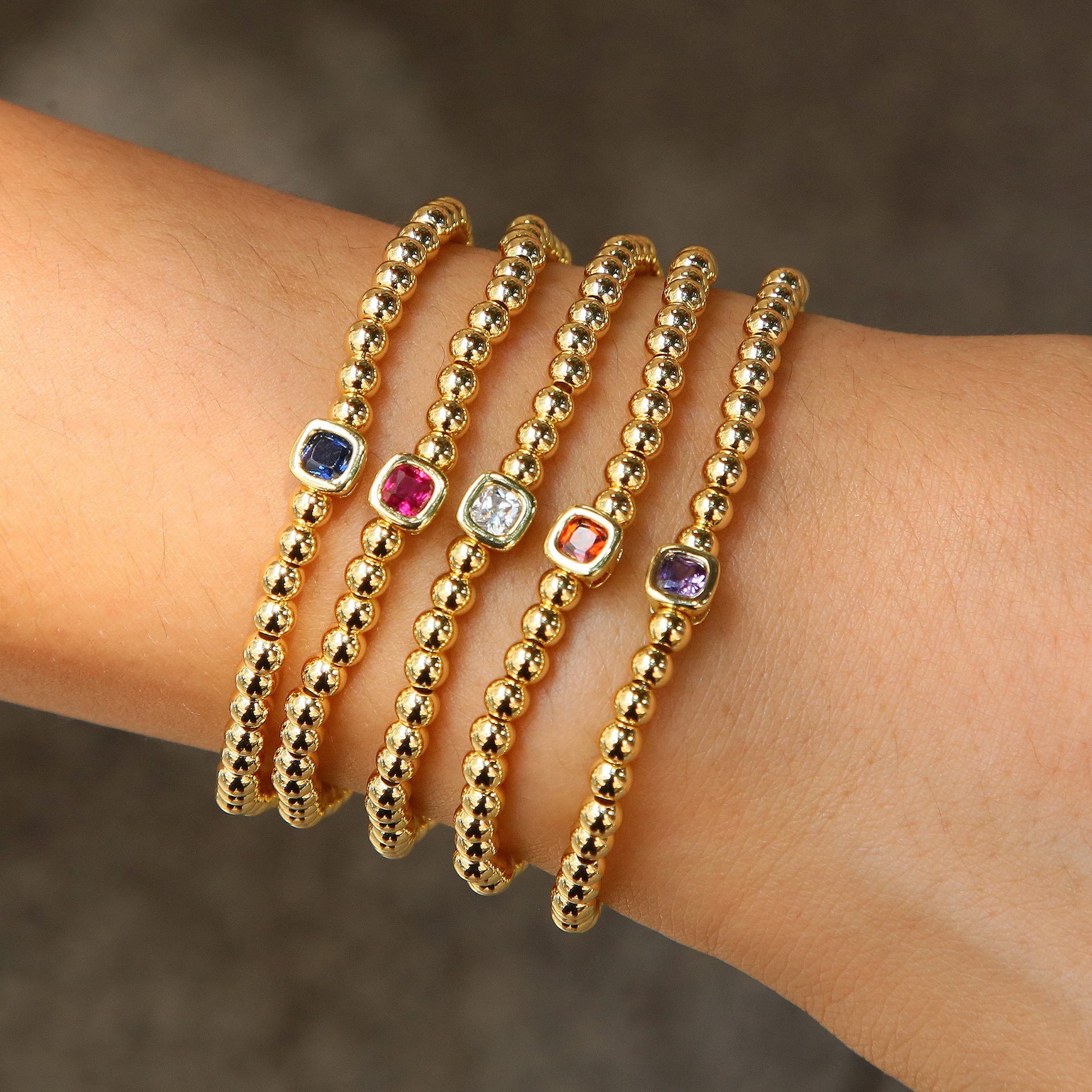 Birthstone Inlay Material Bracelets Classification Wholesale Jewelry Elegant Lady Geometric Copper Birthstone Plating Beaded Chain Bracelets