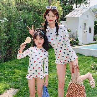 Girls Summer One-Piece Swimsuit 2025 New Long-Sleeved One-Piece Triangle Swimsuit Bottoms Girls Family Style Swimwear