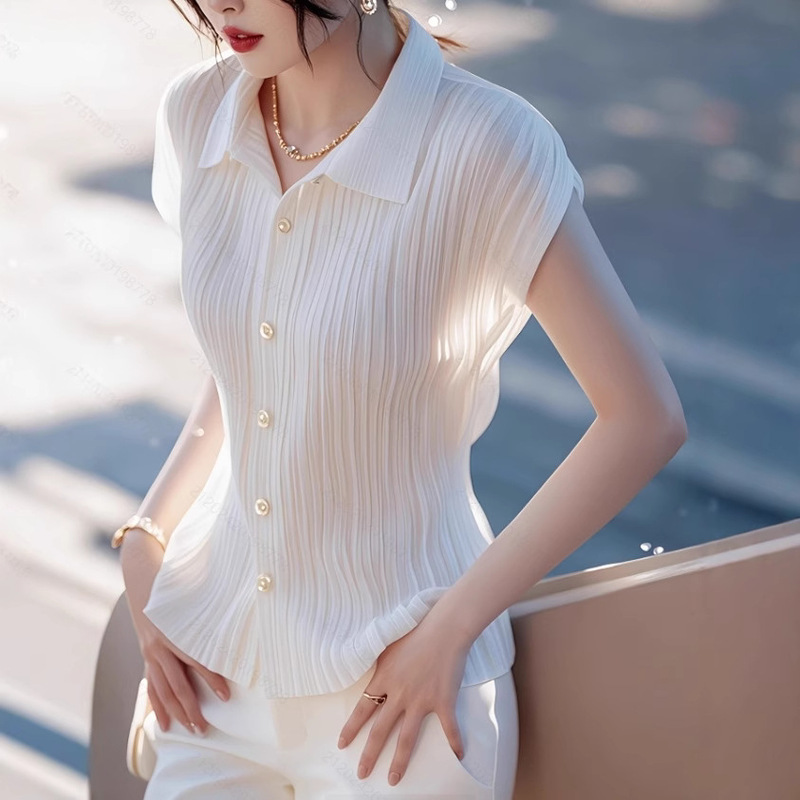 French Style Elegant White Lel Short-sleeved Shirt Women's Summer Korean Style Slim-fit Chanel Style Chic Elegant Thin Top