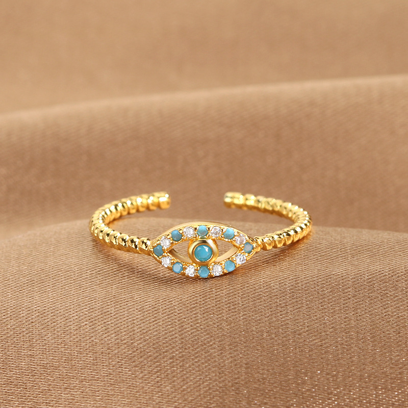 2g Weight Artificial Gemstones Inlay Material 1 Piece Lady Devil's Eye Copper Plating Artificial Gemstones Open Ring