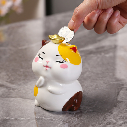 Creative Ceramic Money Cat Home Decor, Japanese Cat Cute Plush, Healing Office Desk Accent