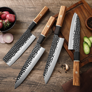 Foreign Trade Cross-Border Olive Wood Octagonal Handle Forged Chef's Knife Japanese Santoku Knife Small Kitchen Knife Slicing Knife Meat Kitchen Knife