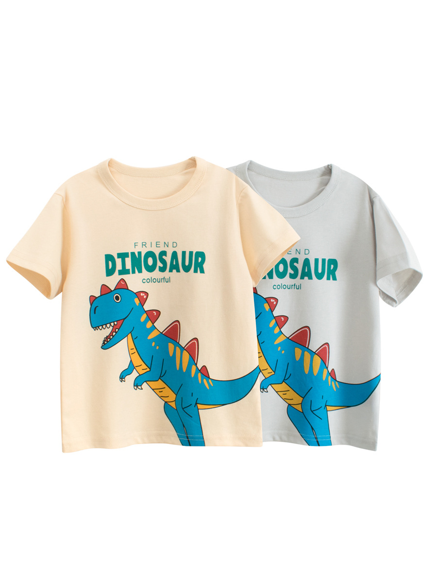 Ropa para niños coreanos impresión de dibujos animados para niños camiseta de manga corta fábrica al por mayor niños ropa de bebé dinosaurio de una pieza