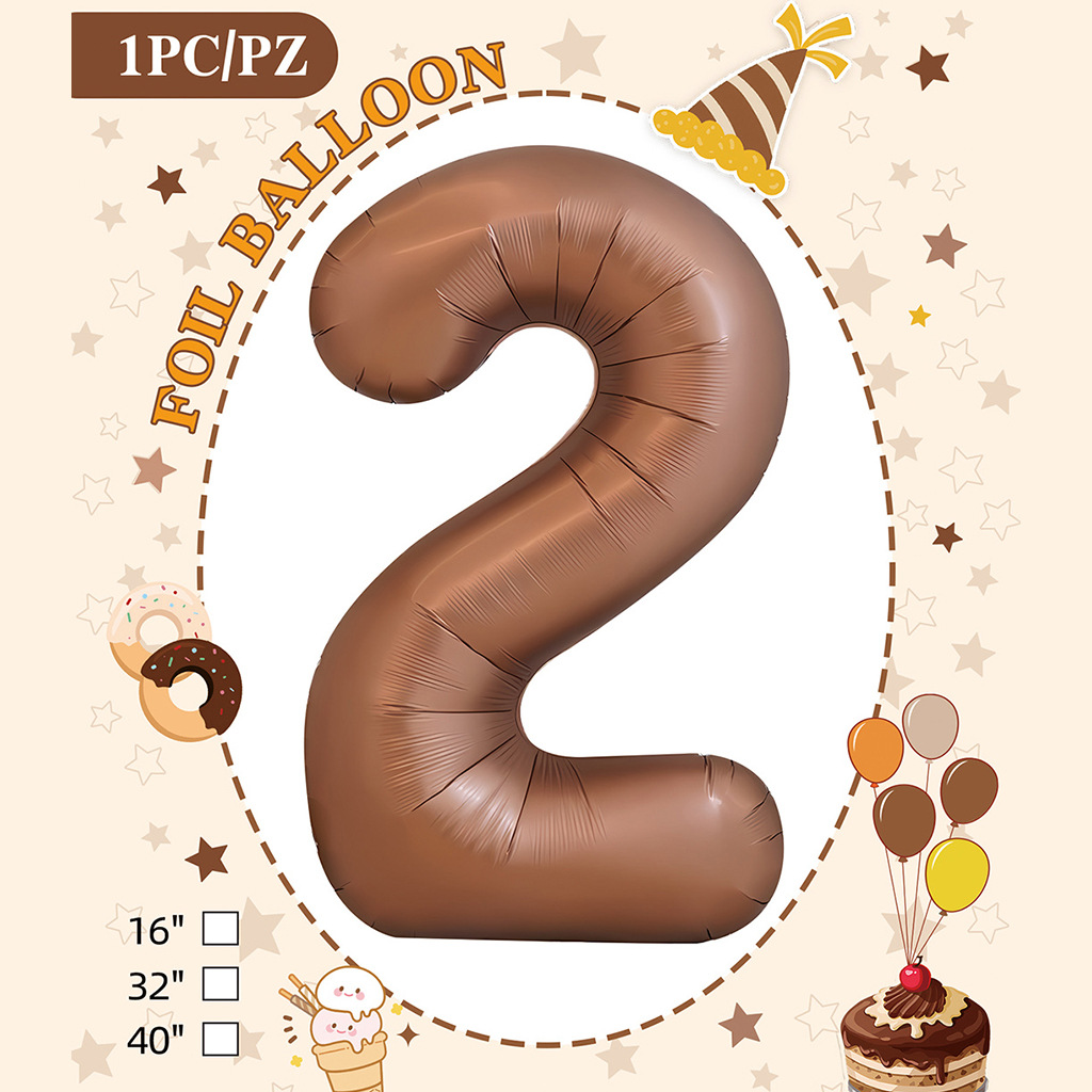 32 pulgadas color chocolate cumpleaños número tarjeta de papel independiente embalaje versión estadounidense decoración de fiesta película de aluminio papel de aluminio decoración de globos