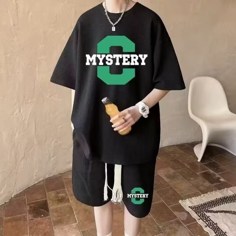 Camisas y menos ropa, hombres de gofres juveniles, trajes de alta gama, pantalones cortos de manga corta de verano