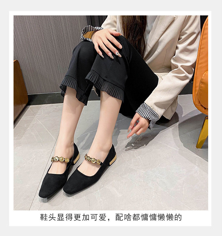 Giày Mary Jane nữ mũi vuông đế bằng đính đồng xu nhỏ, kiểu lười, gót thấp dưới 3 cm — Màu nâu cà phê, Xanh lá cây, màu đen chi tiết 13