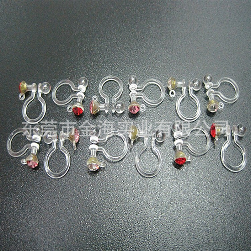 Supply mixed batch no ear hole ear clip plastic transparent U-shaped with hanging rhinestone earrings earrings handmade DIY accessories