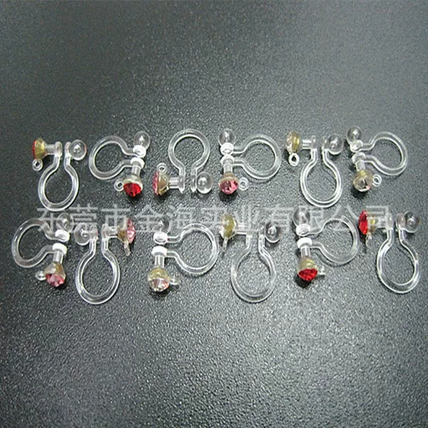 Supply mixed batch no ear hole ear clip plastic transparent U-shaped with hanging rhinestone earrings earrings handmade DIY accessories