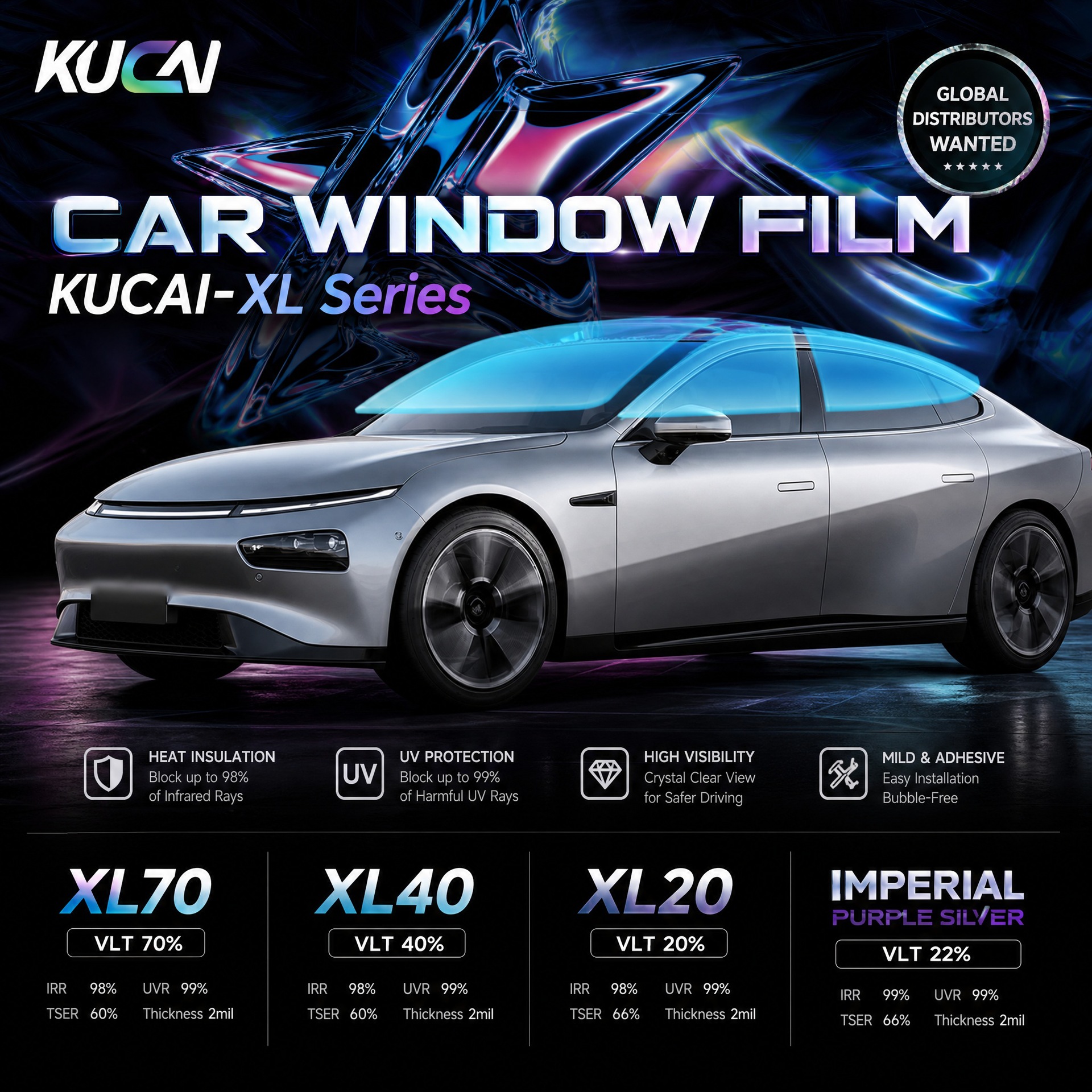 Source Factory Car Solar Film 1Mil 2Mil 3Mil Thick Ceramic Film Metal Film Safety Explosion-Proof High Heat Insulation