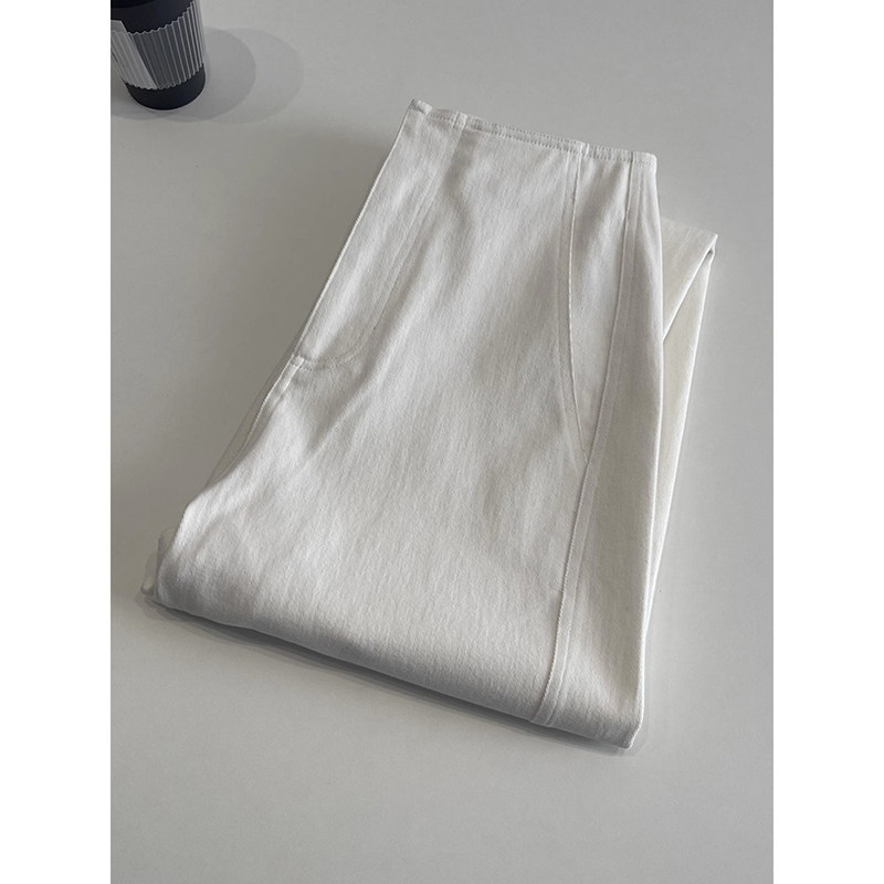[In Stock] White Cropped Harem Pants for Women, Spring/Autumn, Straight Leg, Loose Fit, Slimming, Scythe/Barley-Shaped Pants