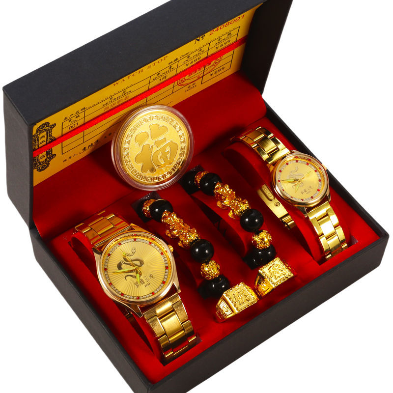 时来运转十二生肖守护神全自动红宝石钢带情侣套装礼品精品手表